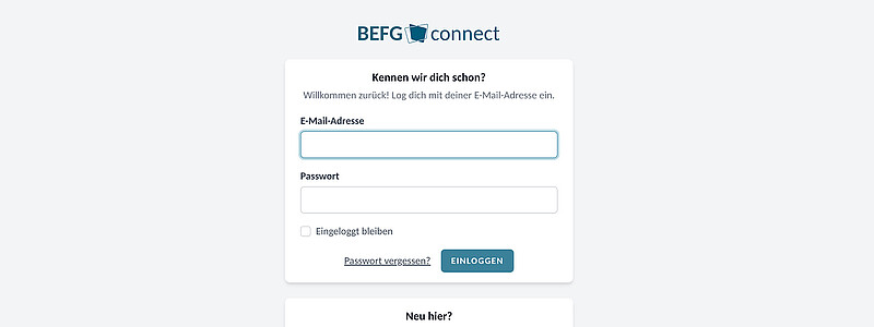 Bild der Login-Seite von BEFG_connect mit zwei Feldern für Nutzername und Paswort